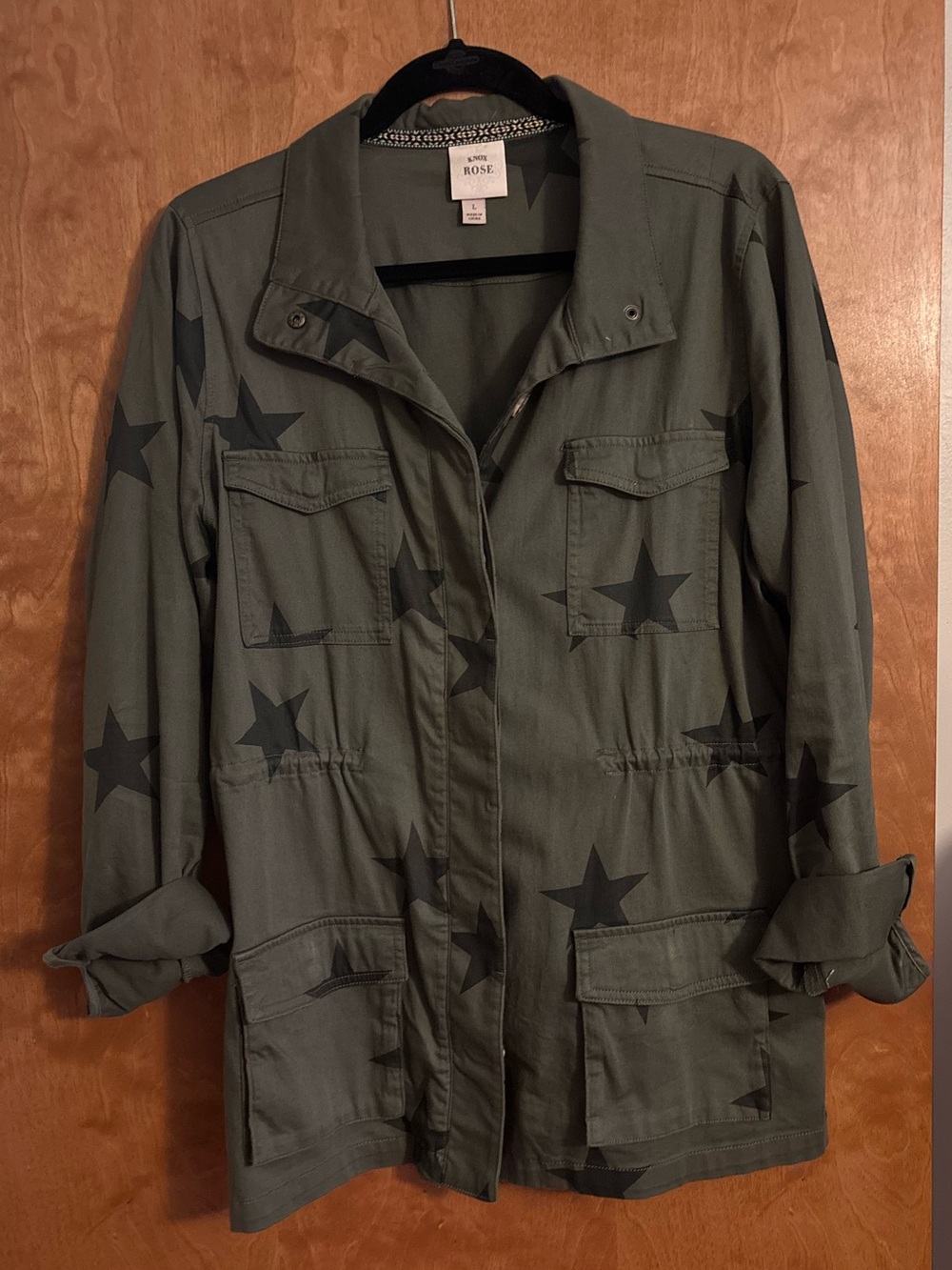 Knox Rose Olive Green Star-Print Utility Jacket